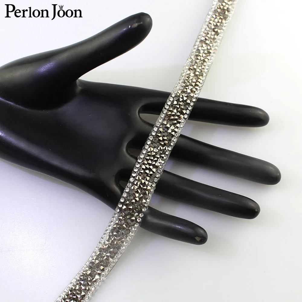 1 Yard 1.5 cm Width Classic Gray Crystal Rhinestone Resin Ribbon Decoration Accessories Hot Fix Tape Iron Clothes Bag Trim TR077