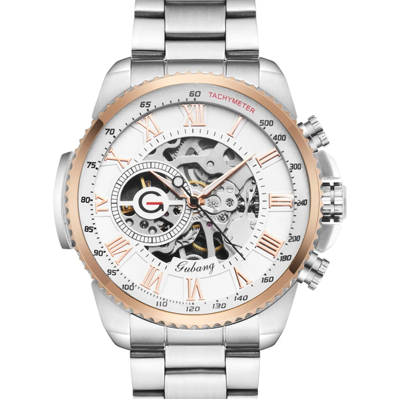 Sliver Moonphase Skeleton Sport orologi meccanici da uomo bracciale in maglia trasparente in acciaio inossidabile orologio da uomo di lusso di marca superiore