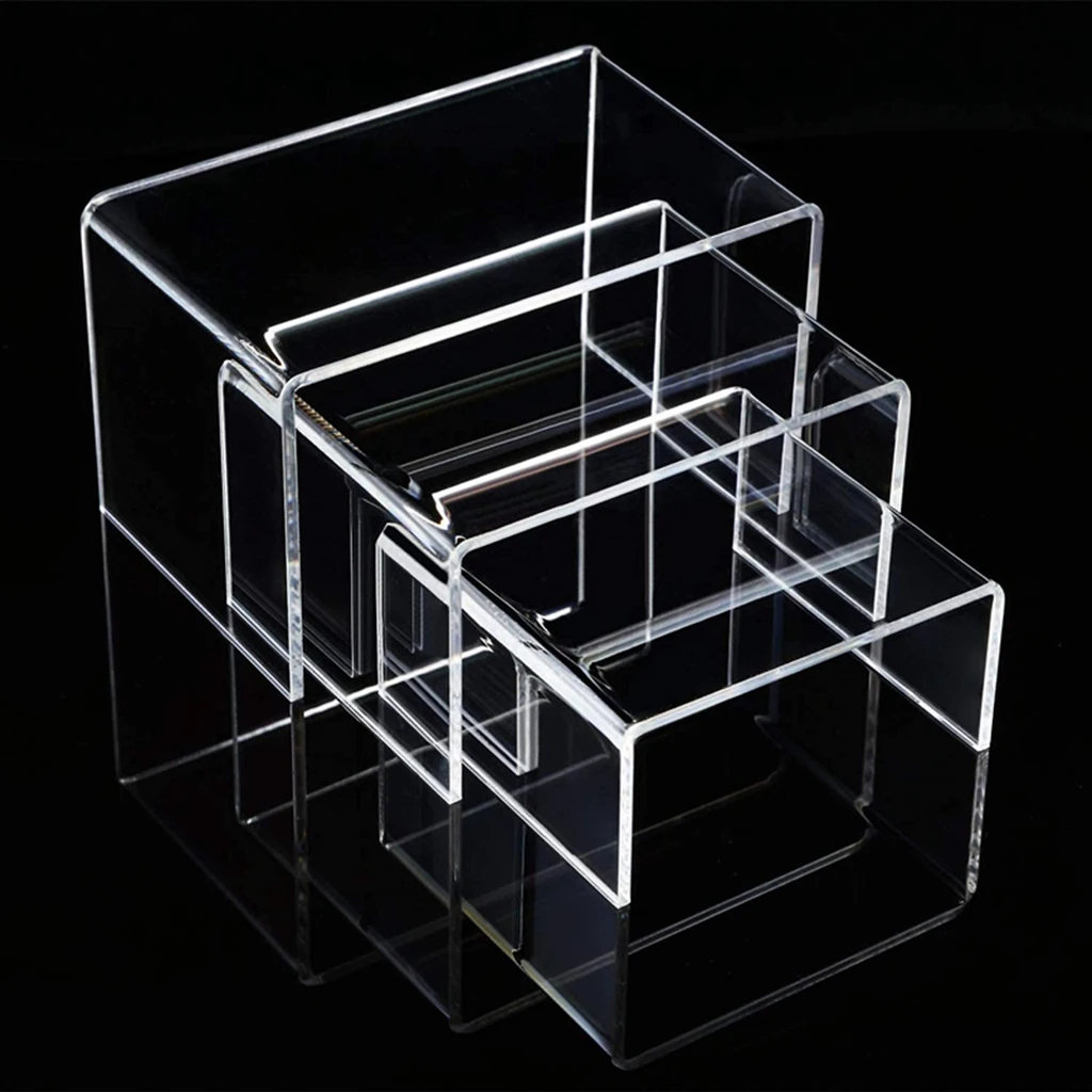 Clear Acrylic Display Risers, 1 Set of 3 Showcase Shelf for Figures, Buffets, Cupcakes and Jewelry Display Stands - 3\