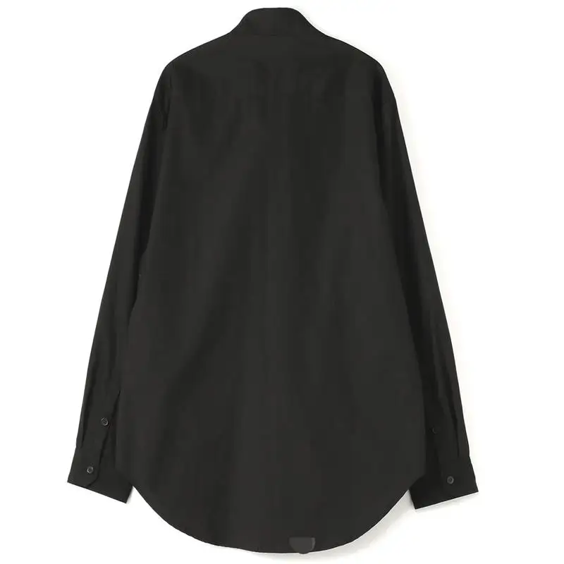 

Men's Long Sleeve Shirt Spring And Autumn New Black Silk Scarf Collar Pocket Design Youth Fashion Trend Casual Shirt