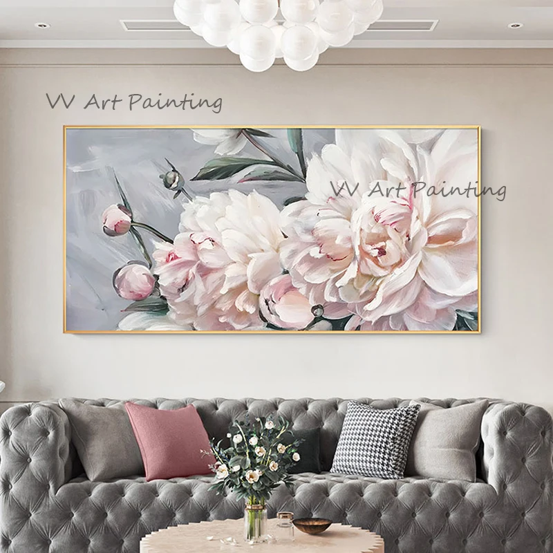 

Flower Art Painting Hand Painted Peony Wall Pictures Frameless Abstract Plant Posters Decoration for Living Room Christmas Gift