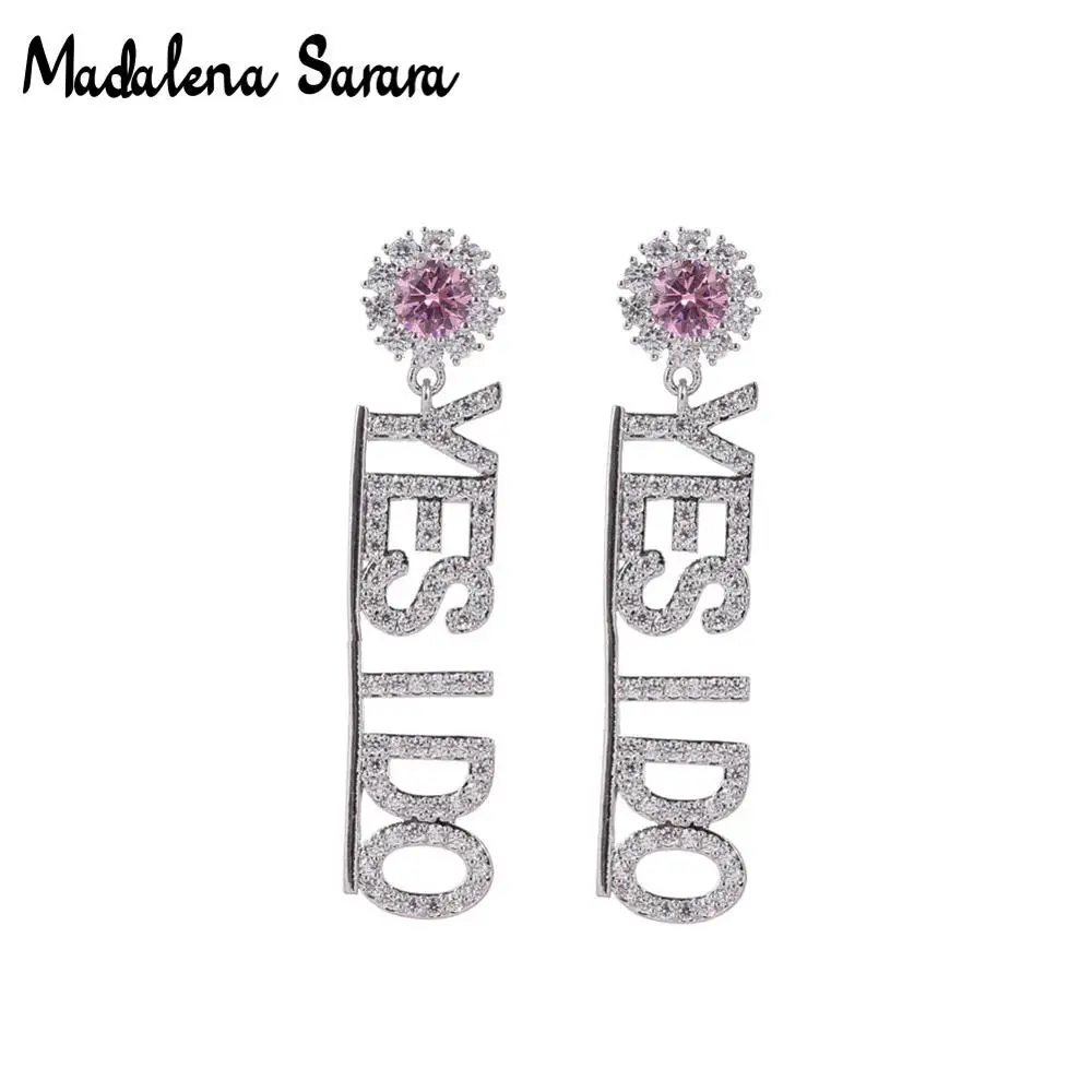 

MADALENA SARARA AAA Cubic Zirconia S925 Needle Fashion Dangle Pendant Style Crystal Earrings Two Colors Available