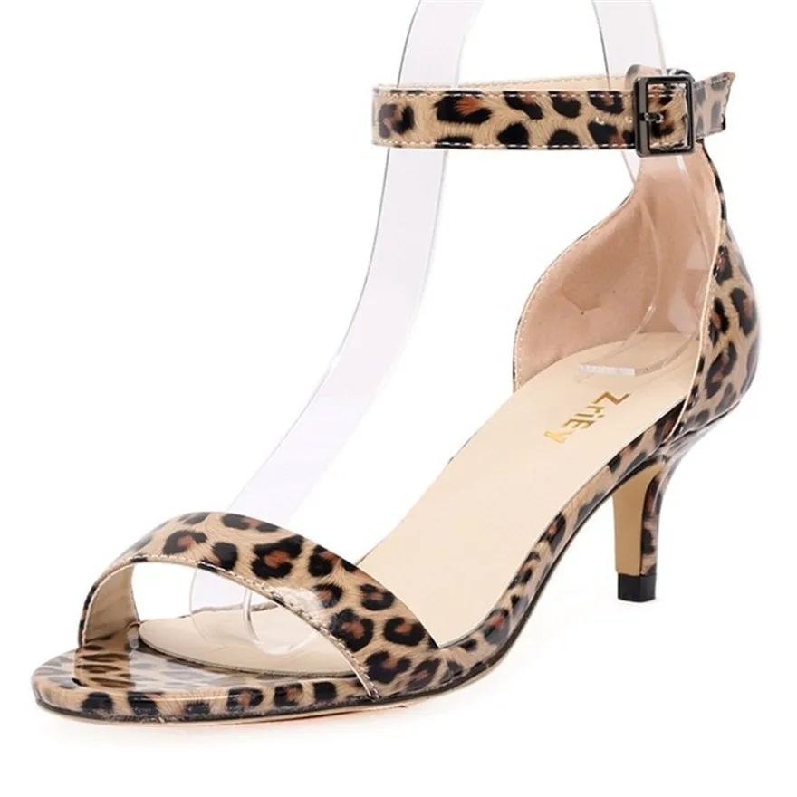 

New Women's Patent Leather/ Leopard Print Fashion Buckle Sandals 6CM High Heels Open Toe Wedding Party Shoes Summer Female Pumps