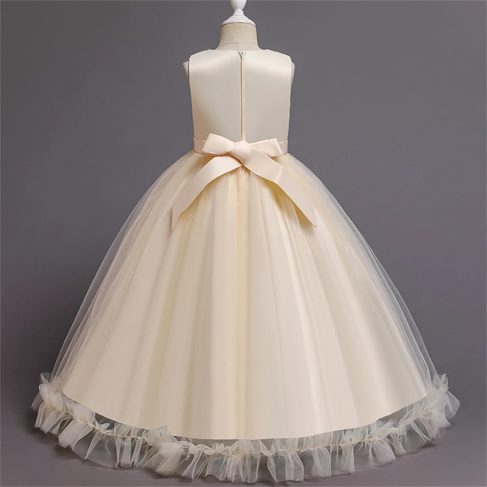 Robes de mariée en dentelle champagne pour filles, robe de demoiselle d'honneur, robe de soirée d'anniversaire pour adolescentes, magnifique robe de graduation, 2021