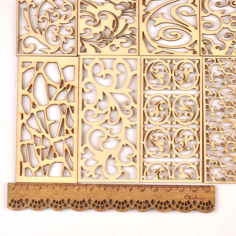 5Pcs Hollow Lace Wood Crafts For DIY Scrapbook Embellishment photo frame Decorations Handmade Ornaments mt2559