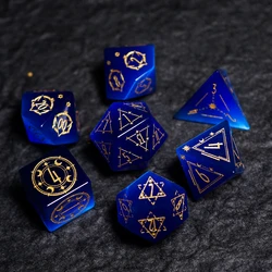 Blue Cats Eye Roll Dice Set Magic Matrix Symbol Sign Polyhedral Dice Stone Platonic Geometry Dice For D&D RPG Cthulhu Table Game