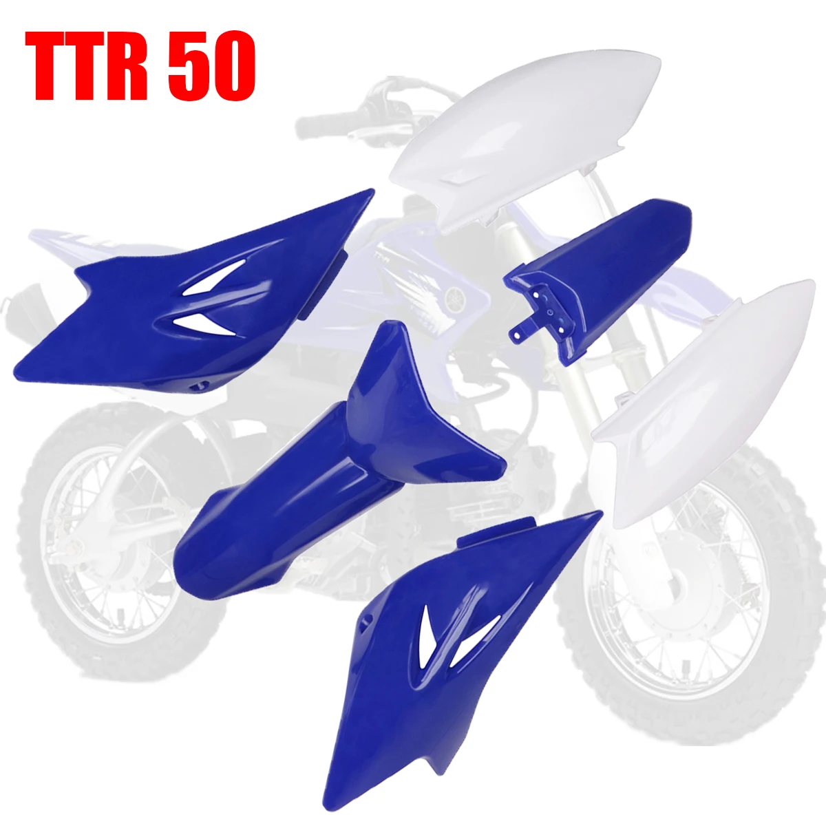 

6 шт./компл. для Yamaha TTR 50 TTR50 2006 2007 2008 2009 2010 2011-2018, голубой и белый корпус из АБС-пластика для обтекателя крыла, комплект для кроссового велосипеда