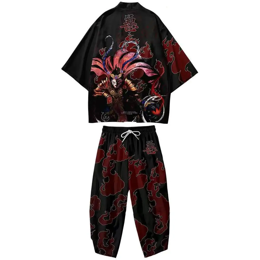 Big Size 5XL 6XL Kimono Cardigan Trousers Suit Men Novelty Print Japanese Samurai Clothing Loose Yukata Chinese Style Streetwear - Image 5