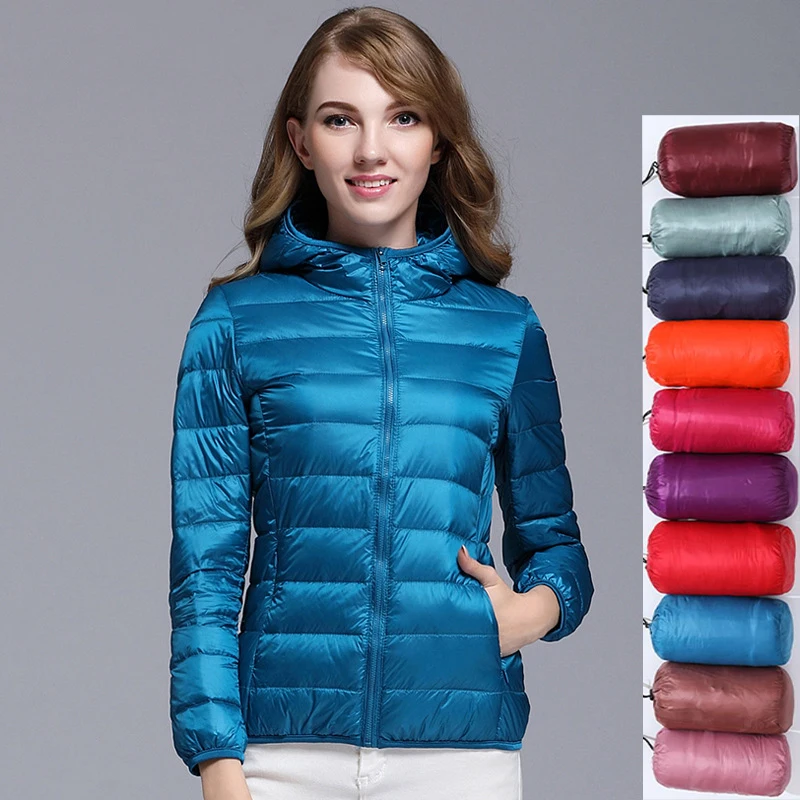 Chaqueta de plumón de pato blanco para mujer, parka ultraligera ajustada de manga larga, Color caramelo, 90%