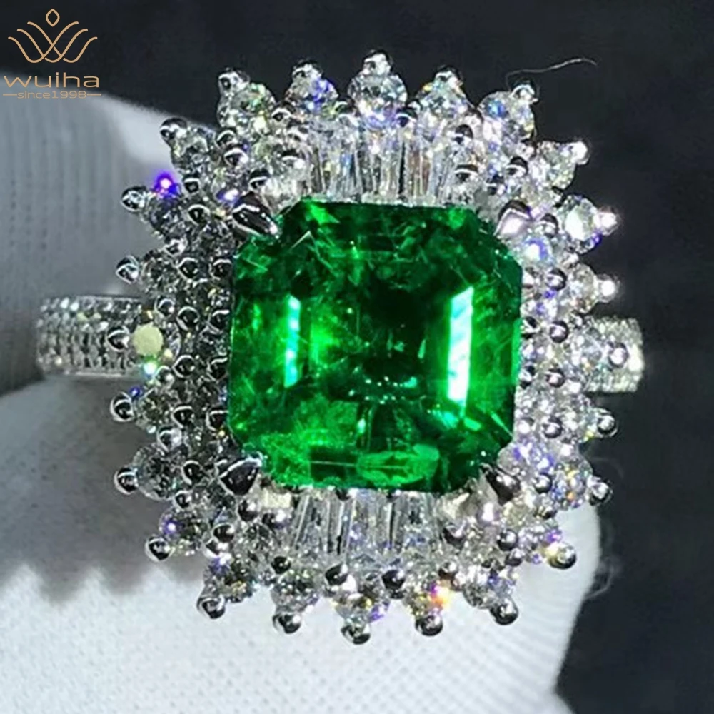 

WUIHA Solid 9K White Gold 3EX 2CT VVS Emerald Gemstone Created Moissanite Diamond Wedding Engagement Ring Fine Jewelry With GRC