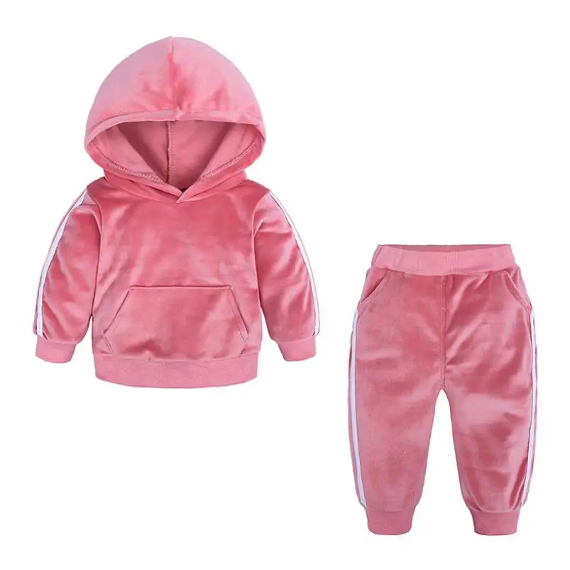 

2021 New Spring Autumn Girls CasualGold Velvet Clothes Set Boy Sportswear Kids Suit Hooded Sweat shirt + Pants set 0-7Y