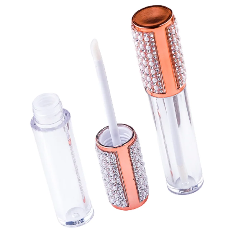 10/25/50pcs Lipgloss Wand Tube Round Clear Luxury Diamond Lid 5ml Cosmetic Packaging Empty Plastic Lip Glaze Lip Gloss Tubes