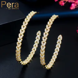 Pera 585 Gold Color Sparkling Cubic Zirconia Luxury Big Circle Round Women Hoop Earings Fashion Party Jewelry Accessories E511