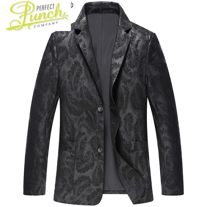 

Genuine Spring Leather Jacket Men New Real Sheepskin Coat for Men Plus Size Leather Blazers Print Slim Fit 4889 KJ1237