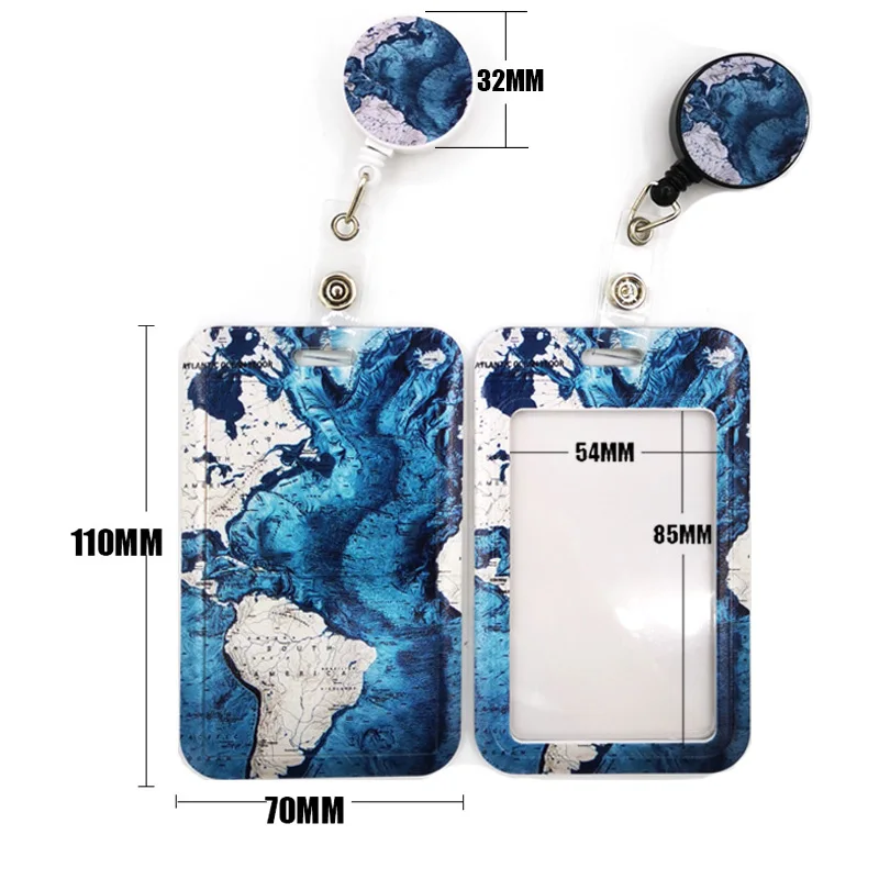 Blue World Map Anime Lanyard Badge Holder ID Card Lanyards Mobile Phone Rope Key Lanyard Neck Straps Keychain Key Ring