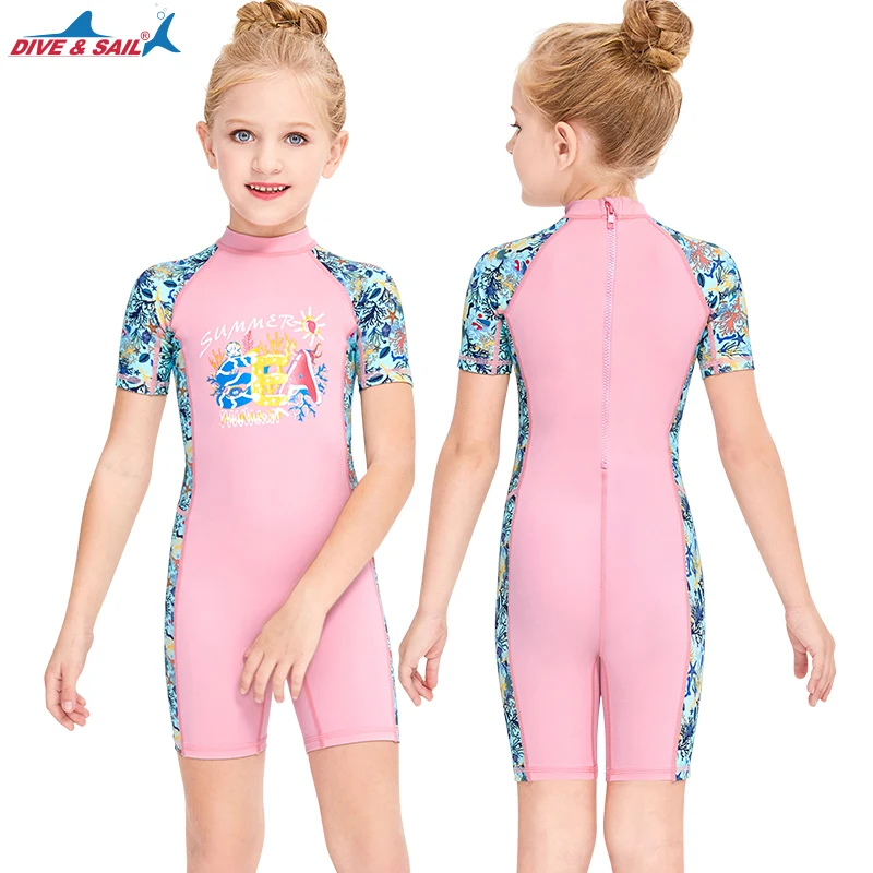 Girls and Boy One Piece Rash Guard Swimsuit Kid Water Sport Short Swimsuit UPF 50+ Sun Protection Bathing Suits