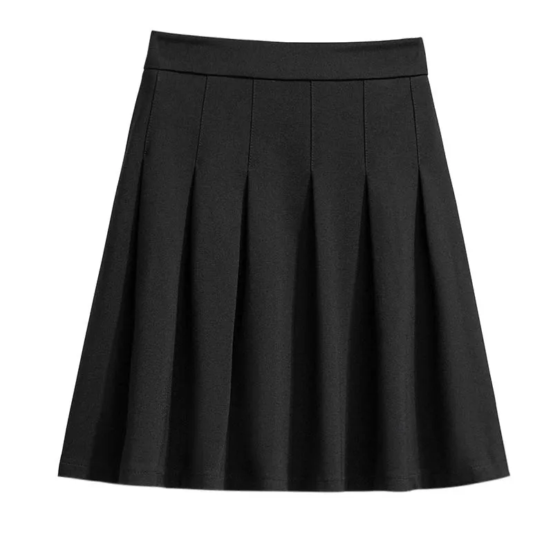 150Kg Plus Size Women\'s Autumn Loose Pleated A-Line Skirt 4XL 5XL 6XL 7XL 8XL 9XL Fleece Solid Elastic Waist Skirt Black