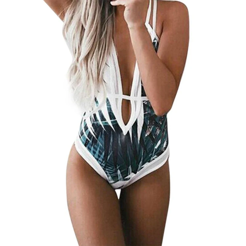 Bikinis set Leaf printing 2022 Hot Sale womens bikini push up padded swimwear White Bandage with Halter Swimsuit female Bikini