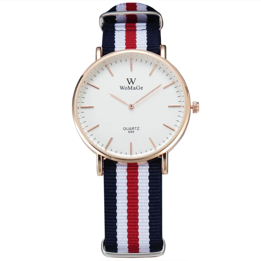 The Best Selling Womage Fashion Women Casual Watches Simple Style Gold Case Nylon Strap Quartz Watches Hour Unisex Wristwatches