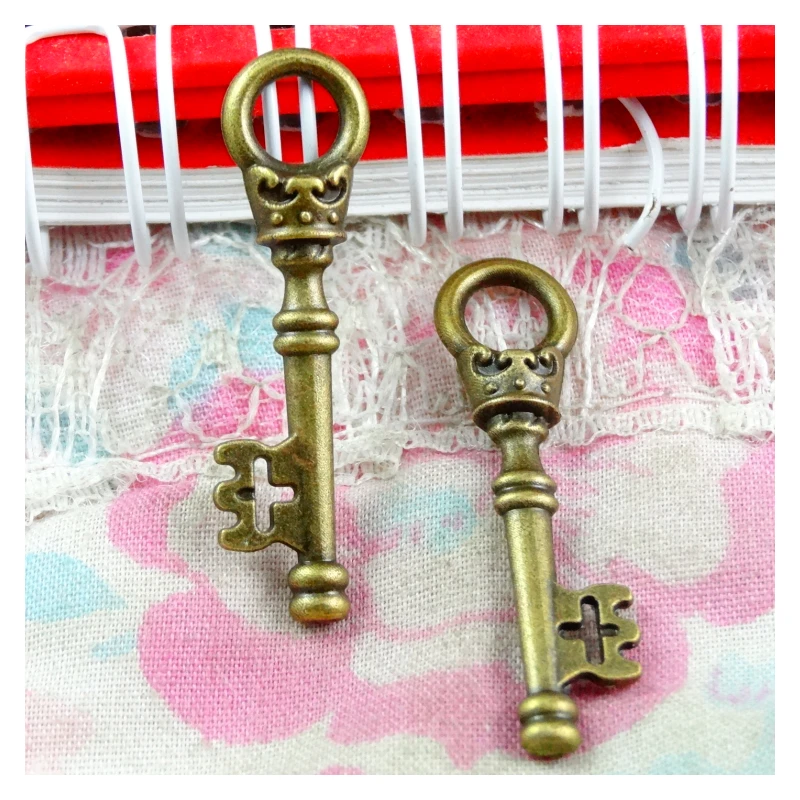 50pcs 34*9MM Antique Bronze Plated Key Charms Pendants DIY Jewelry Making Pendant