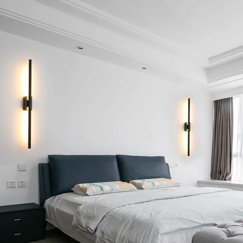 Modern simple linear tube LED wall lamp up down background opposite wall light LED bedside foyer corridor black gold LED sconce