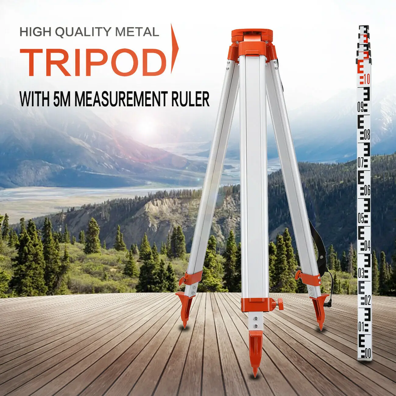 

Laser Level Tripod and Staff Kit 1.65M Adjustable Height Professional Aluminum Tripod 5M Staff For Measuring Construction Tools