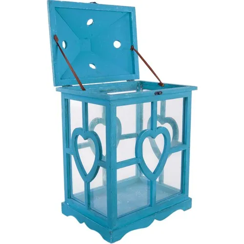 Euro Flora Heart Blue Wooden Candle Holder Lantern 33 X24X53 Cm