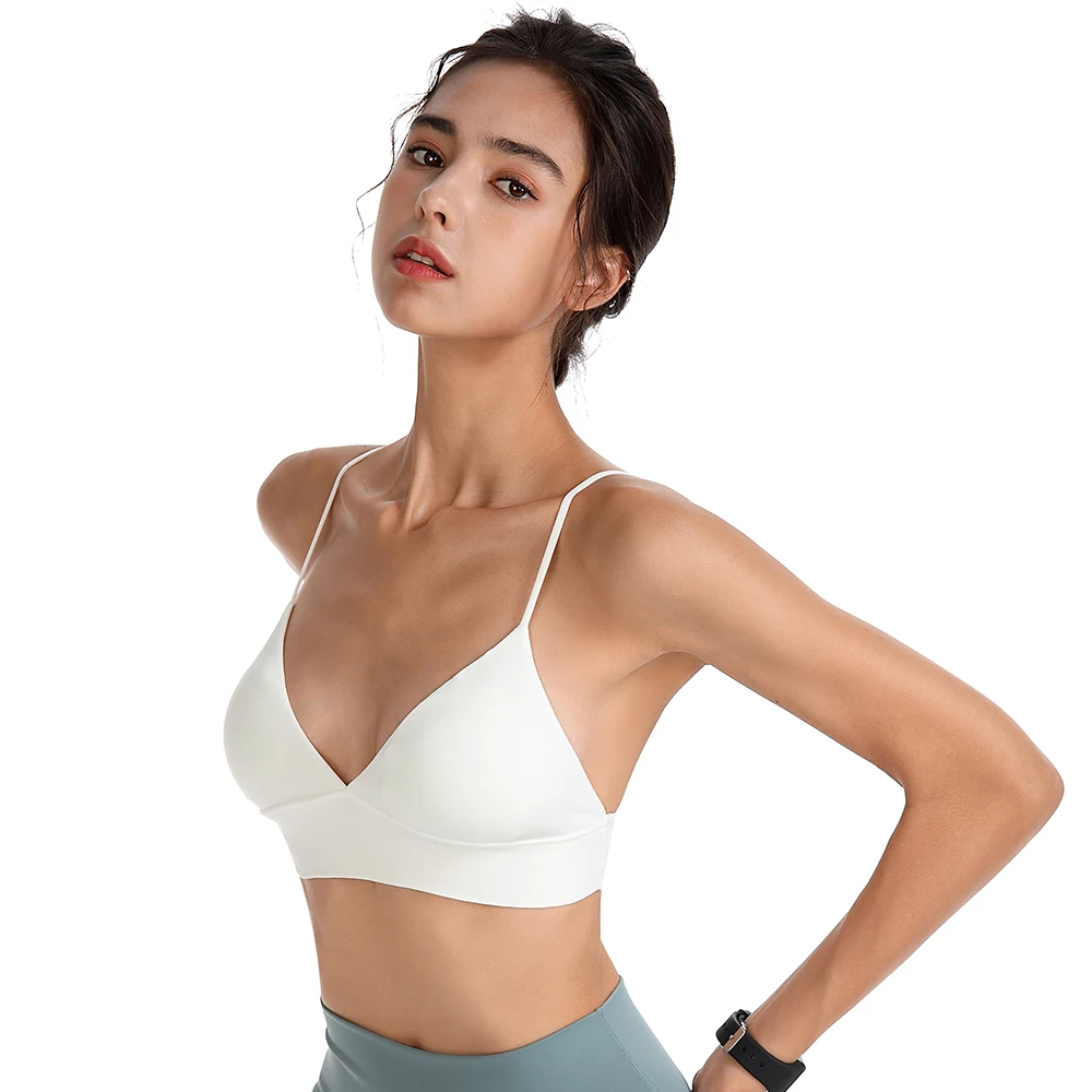 LUKITAS Women Sports Bras Push Up Wireless Deep V Nylon Padded  Gym Jogging Running Workout Yoga Bralette Underwear Fitness Top