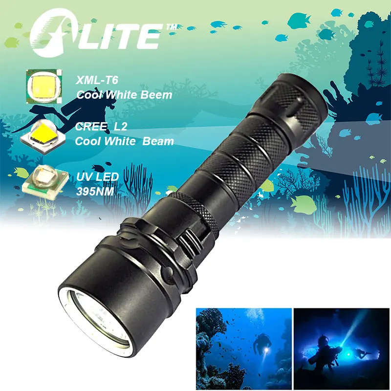 TMWT Compact and Powerful Underwater Lantern T6 Led Diving Flashlight Torch with White Uv Red or Yellow Diving Lights