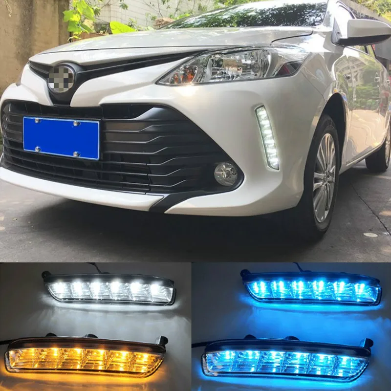 Turn signal Running Yellow Car Special LED Daytime Running Lights DRL 12V LED Daylight for Toyota Vios 2017-2018 Car Accessories