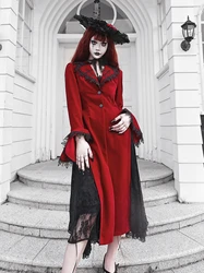 Fornitura di sangue Design originale vino rosso Bloody Vampire Velour fessura Slim Long Blends Lace Patch Gothic Holloween giacche lunghe da donna