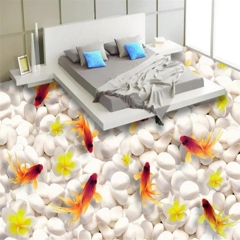 Custom floor painting cobblestone goldfish 3D self-adhesive floor decorative painting living room bedroom mural papel de parede