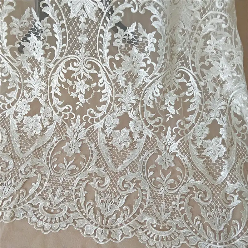 Newest Heavy Embroidered Lace Fabric Wedding Dress Fabric Bridal Lace Fabric With Glitter Sequins 51“ Width By The Yard