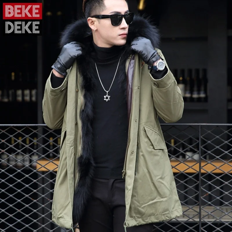 

Men Winter Military Natural Raccoon Lining Parka Thick Warm Army Long Real Fur Jacket Male Fur Collar Hoodie Casual Overcoat