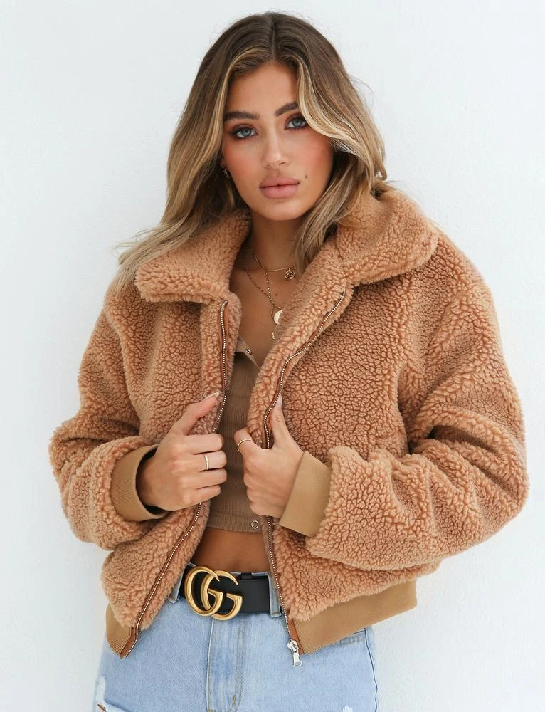 Women Thick Warm Teddy Bear Pocket Fleece Jacket Coat Zip Up Outwear Overcoat Winter Soft Fur Jacket Female Plush Coat Elegant