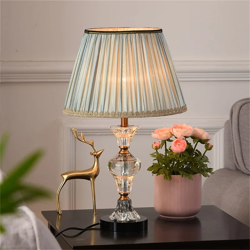 OURFENG Table Lamp Crystal Modern Bedside LED Desk Light Luxury Decorative for Home Foyer Bedroom Office Hotel Study