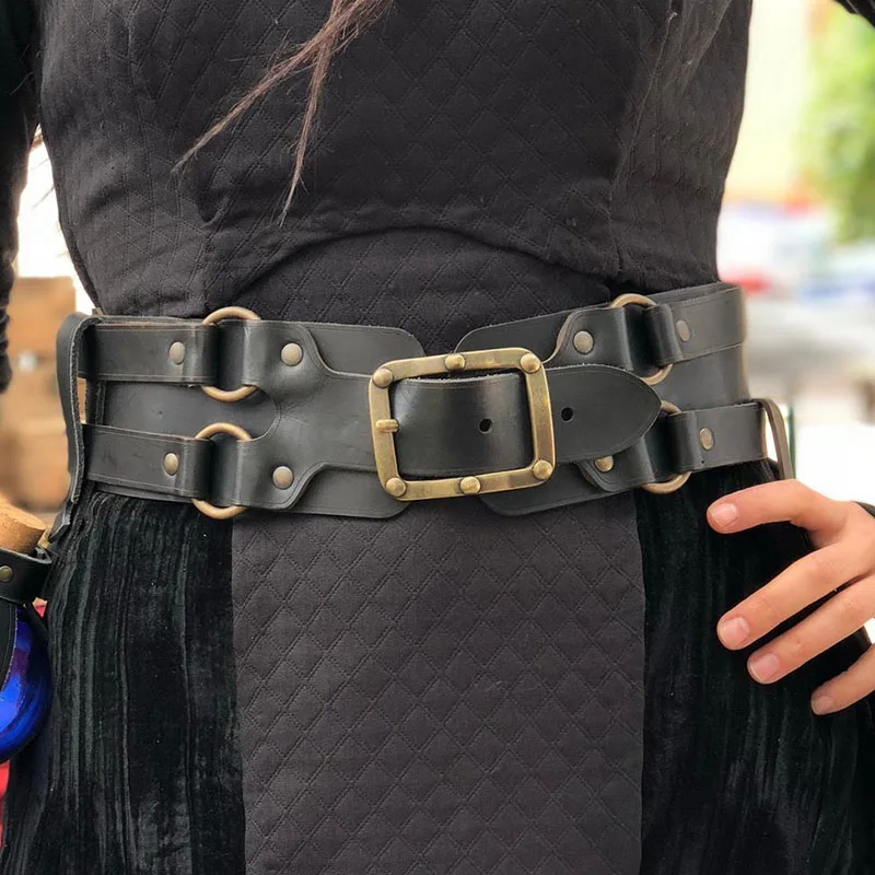 Steampunk Medieval Witch Ring Belt Women Viking Pirate Knight Costume Middle Ages Double Buckle Waistband Accessory For Larp SCA