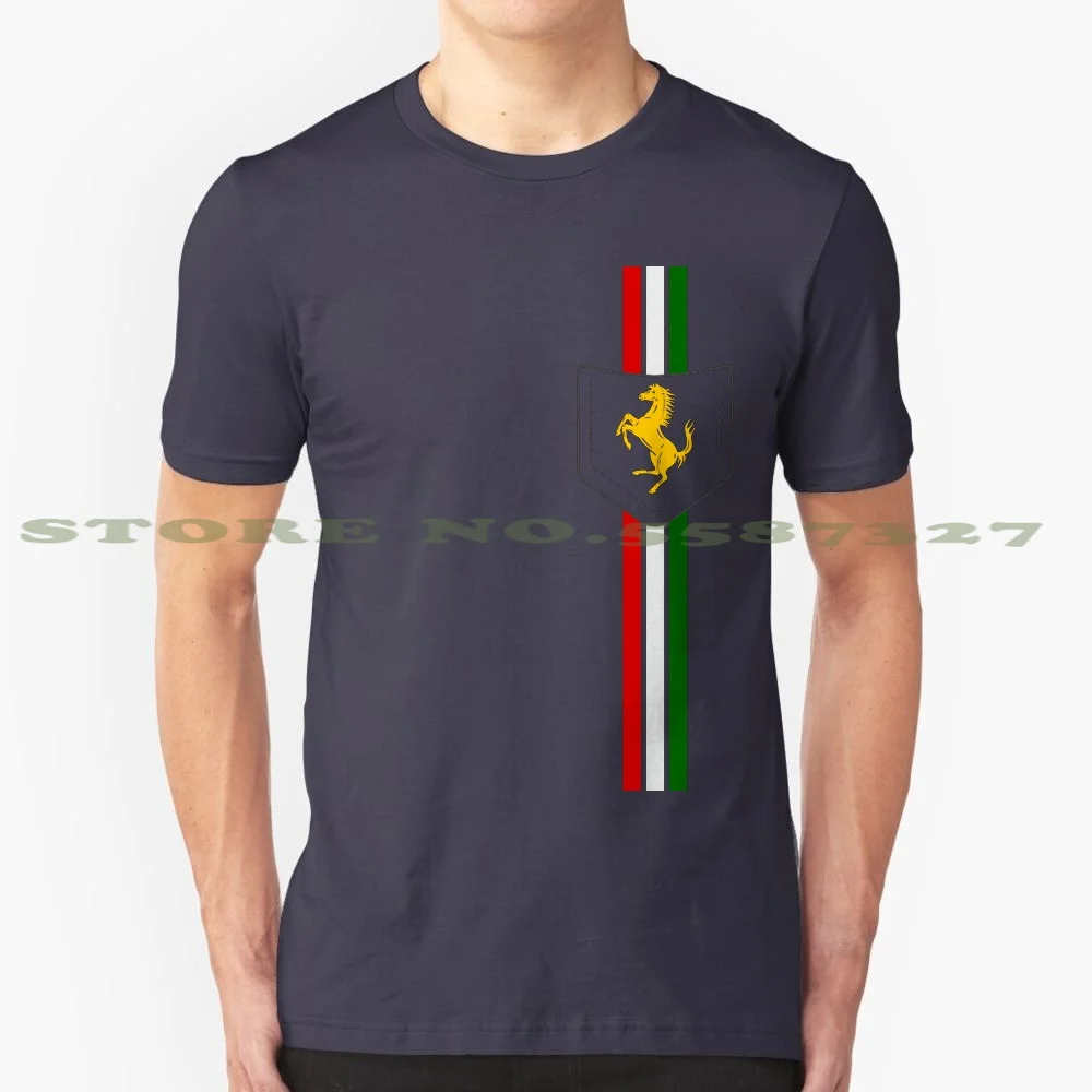 Prancing Horse Pocket 100% Cotton T-Shirt Italy Italian Modena Racing Race Car Speed Logo Pocket Formula 1 One