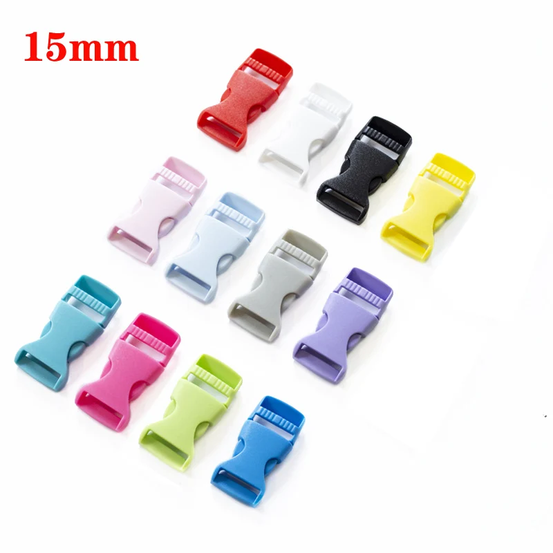 50Pcs Colorful Plastic Curved Side Release Buckle Clasps for Paracord Bracelet Backpack Pet Collar Safety Access 10 / 15mm