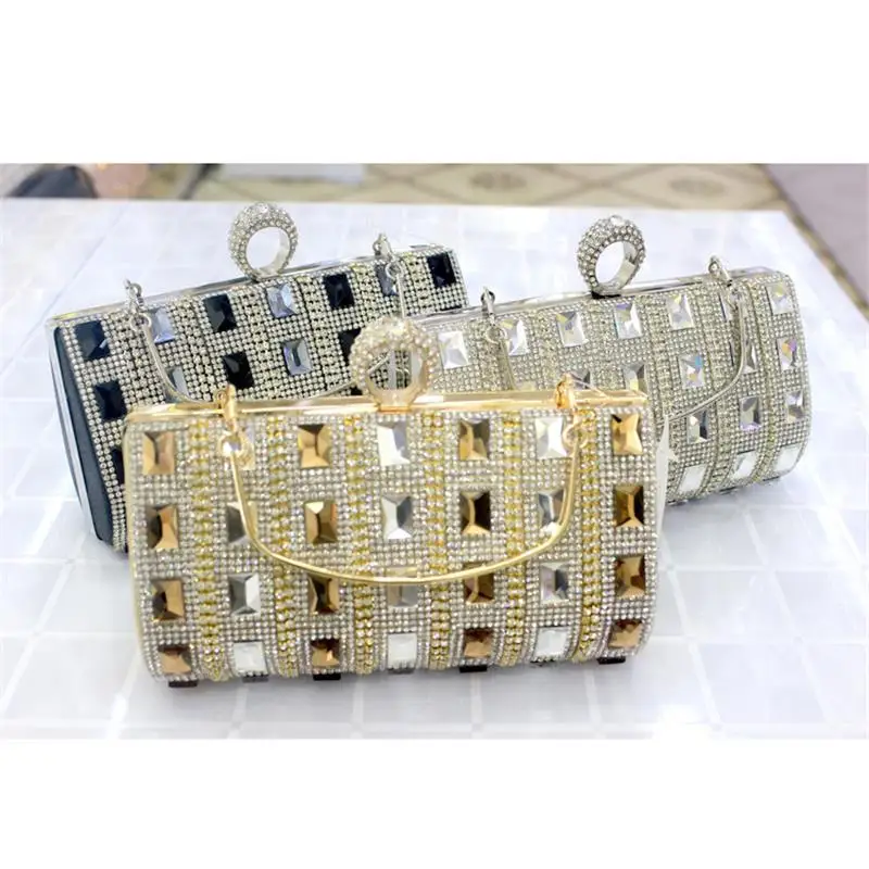 17.5x9CM Ring Head Single-sided Glass Diamond Dinner Bag Dress Bag Bridal Handbag a6808