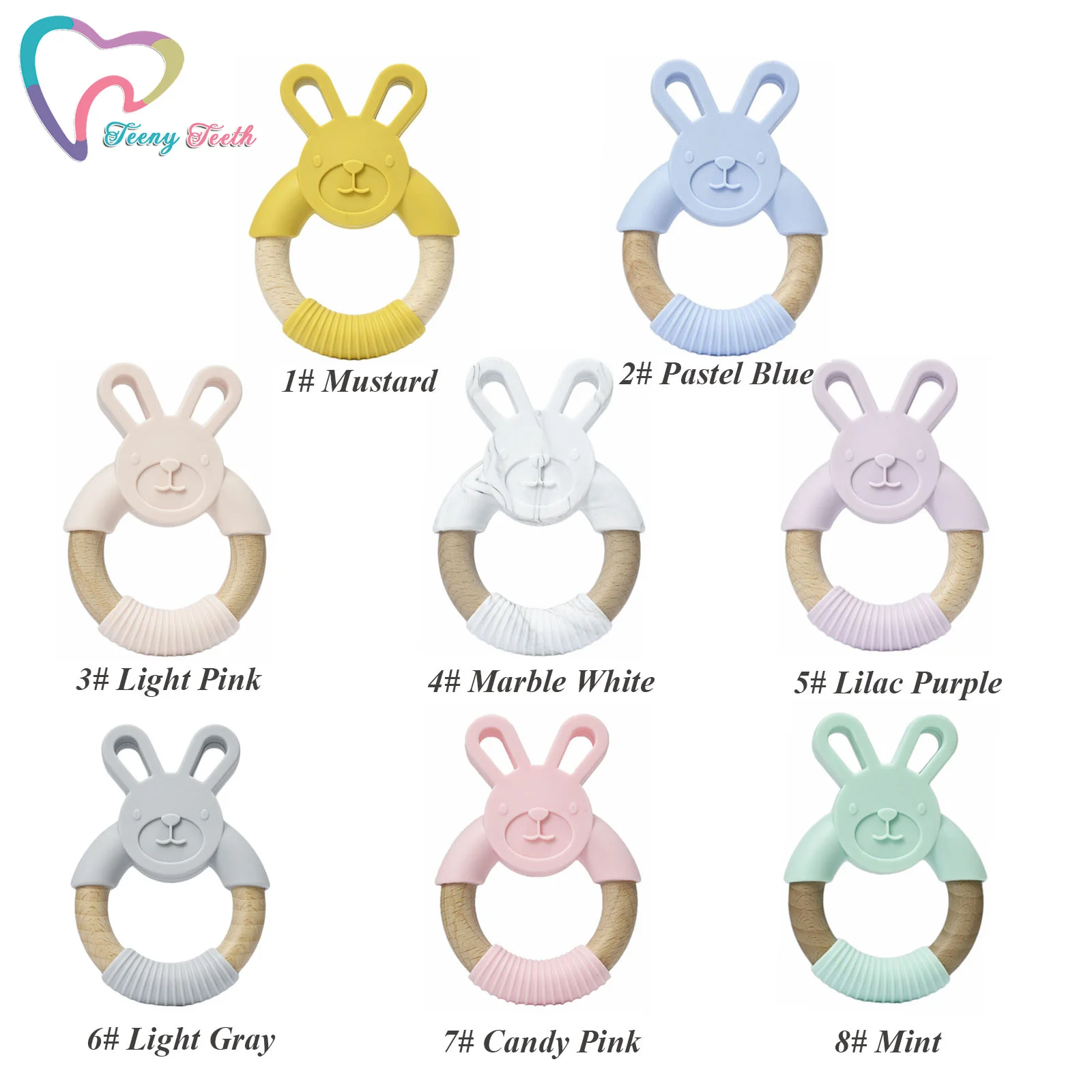 5/10 PCS Rabbit Silicone Wooden Teether Baby Animal Teether For DIY Baby Nursing Chewing Teether Chain Pendant Necklace Toy