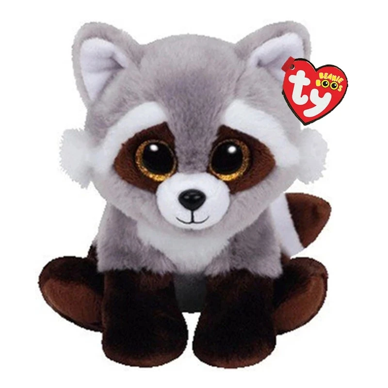 New 15 CM Ty Beanie Big Eyes Cute Raccoon with White Eyebrows Plush Toy Soft Stuffed Animal Doll Birthday Gift for Boy and Girl