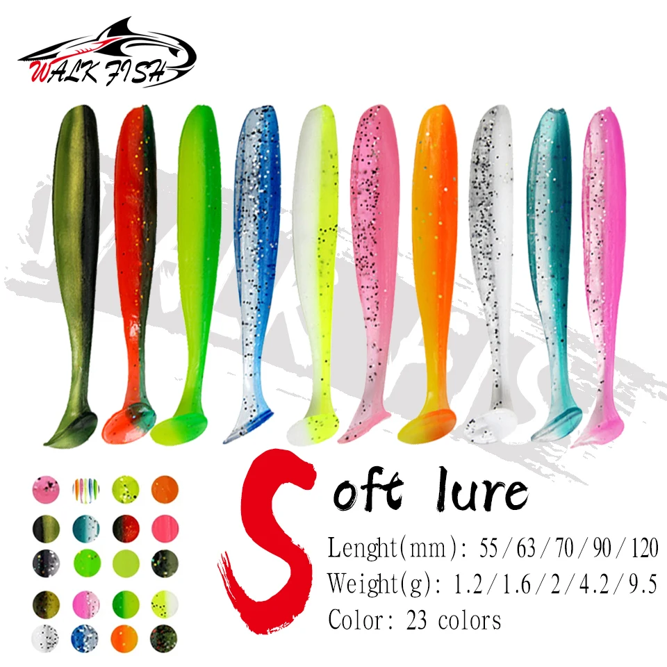 WALK FISH 10PCS 55mm 70mm 90mm Soft Worm Lures Silicone Bait Sea Fish Pva Swimbait Wobblers Goods For Fishing Artificial Tackle