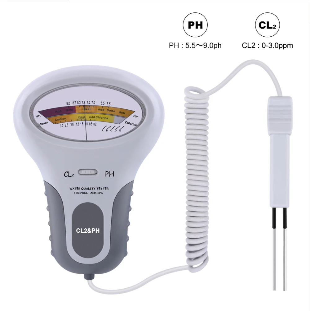 CL2 Tester 2 in 1 Water Quality PH and Chlorine Level Portable Digital PH Meter Swimming Pool Spa Analysis Instrument