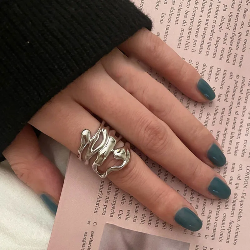 Foxanry Silver Color Rings for Women New Trend Creative Simple Hollow Curve Jewelry Vintage Elegant Party Birthday Gifts