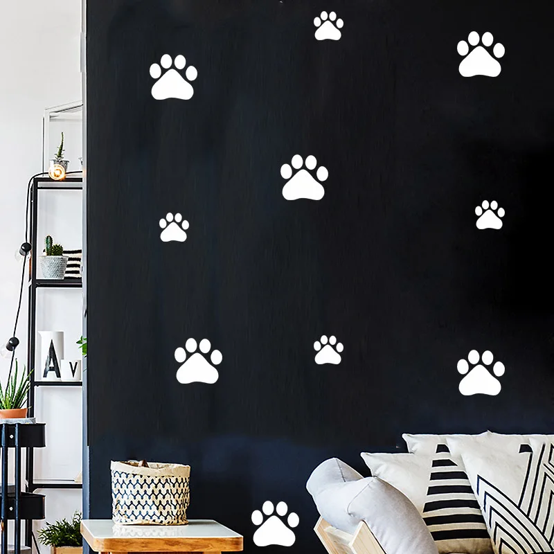 Cartoon Dog Cat Walking Paw Print Wall Stickers For Kids Rooms Pet Room Decoration Wall Art Bowl Car Glass Waterproof Poster