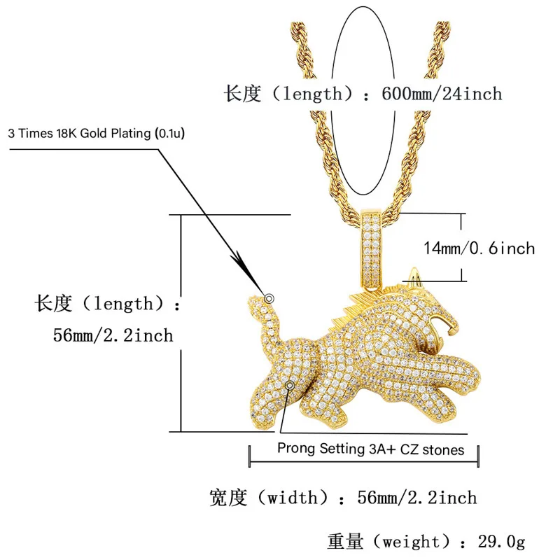 Hip Hop Micro Pave AAA CZ Stone Bling Ice Out Child Wolf Pendants Necklace for Men Rapper Jewelry Drop Shipping Rose Gold Color