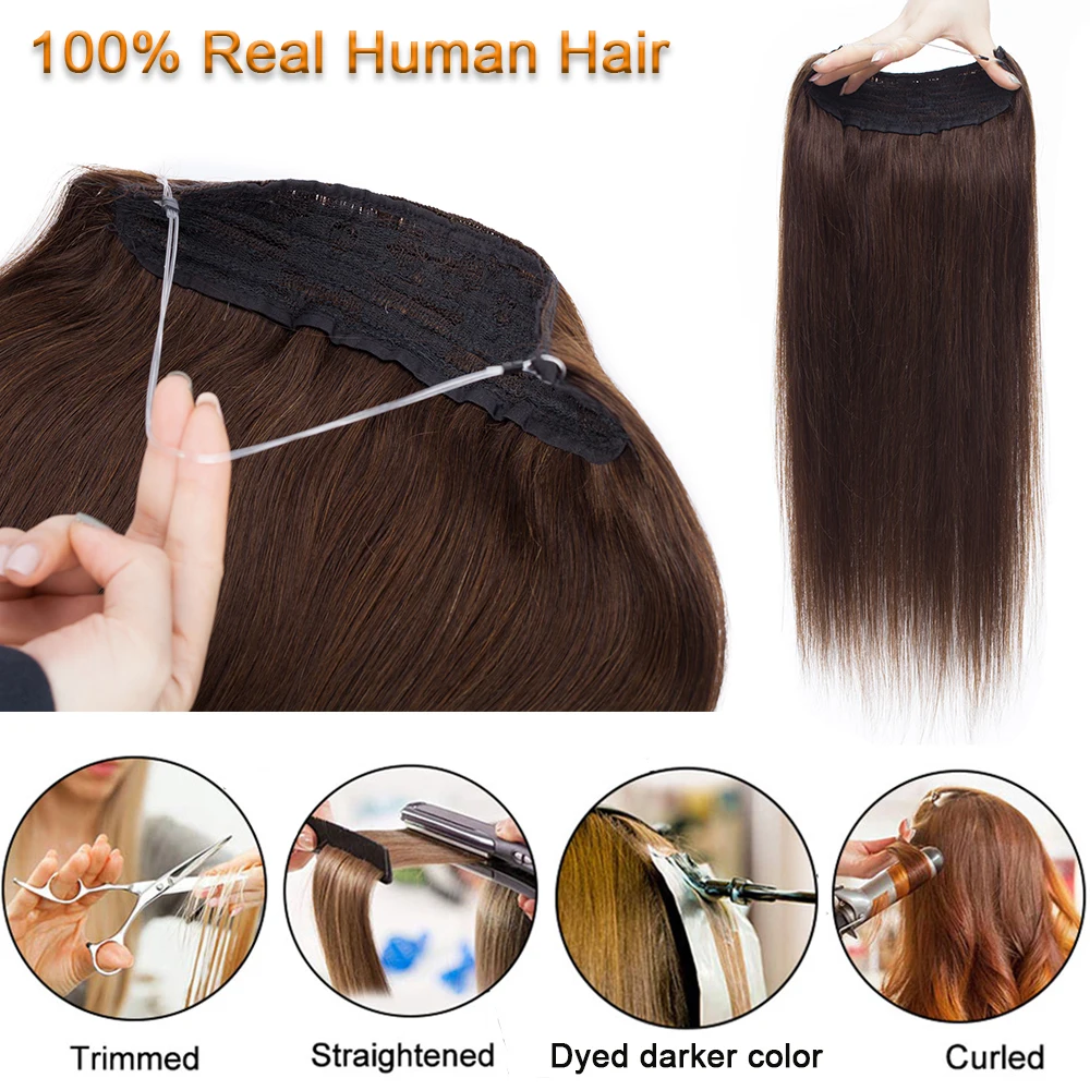 SEGO 90g-120g Straight Wire Hair Extensions Human Hair Double Fish Line Invisible Wire Hairpiece Natural Hair For Full Head