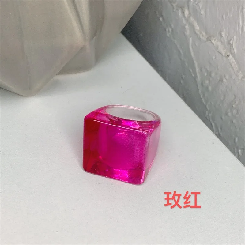 2022 New Korea Harajuku Shiny Square Colorful Transparent Geometric Resin Acrylic Rings For Women Girls Summer Hot Sale Jewelry