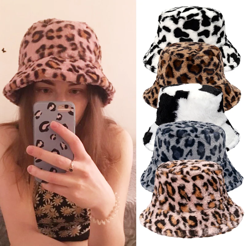 Leopard or Cow Faux Fur Bucket Hat 3